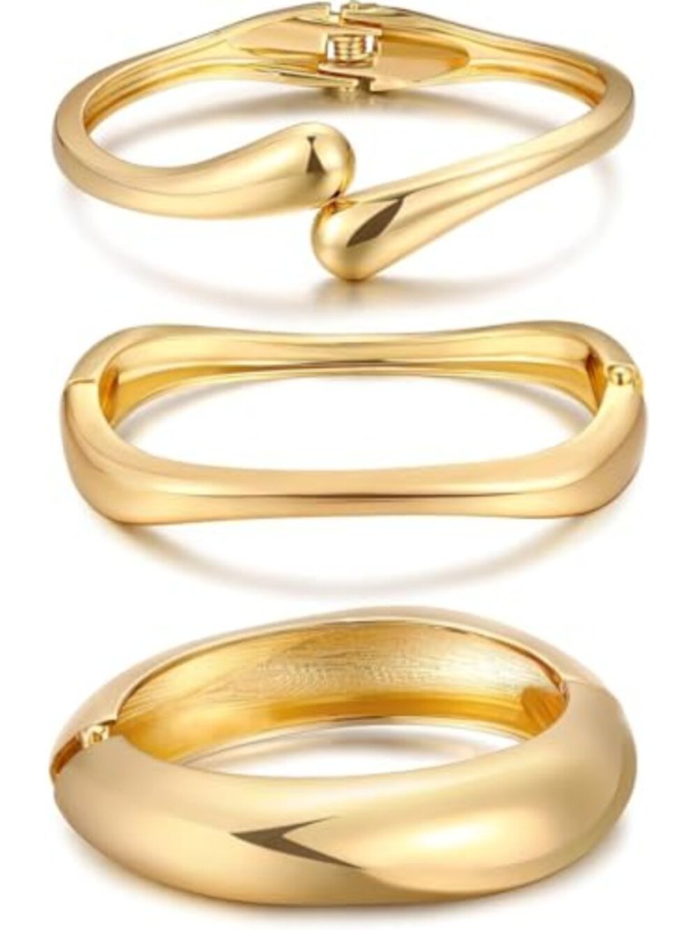 Chunky 14K Gold Plated Bangle Bracelet Set Women Cuff Stackable